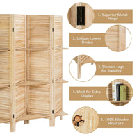 Thumbnail for 4 Panel Freestanding Folding Hinged Room Divider with 3 Display Shelves