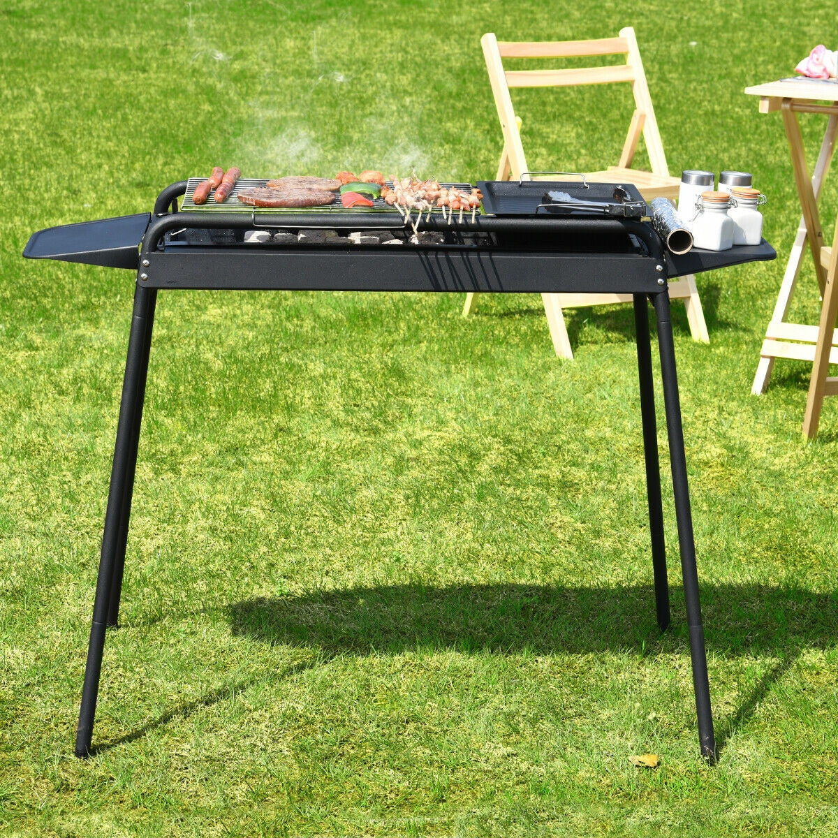 Height Adjustable Outdoor Barbecue Charcoal Grill Stove