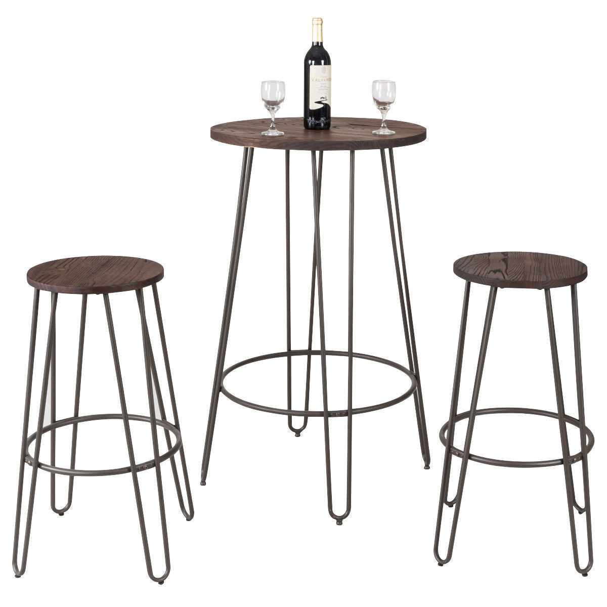 3 Pcs Wood Round Bar Table Bistro Stool Set