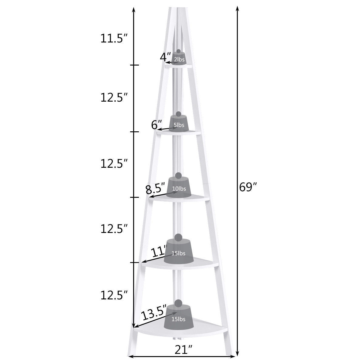 5 Tier Floor Corner Stand Ladder Shelves Bookshelf