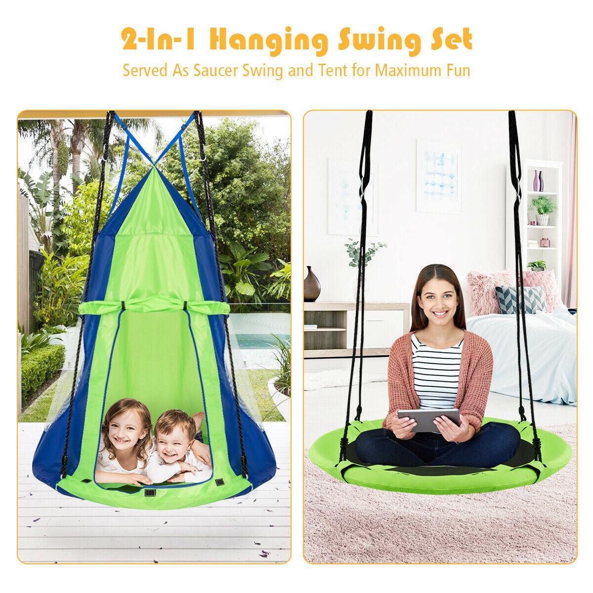 Kids Hanging Chair Swing Tent Set