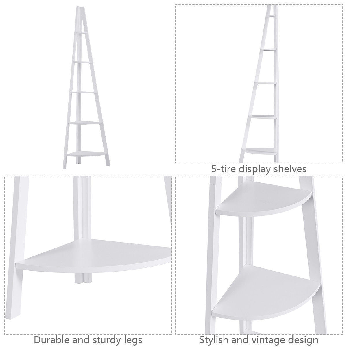 5 Tier Floor Corner Stand Ladder Shelves Bookshelf