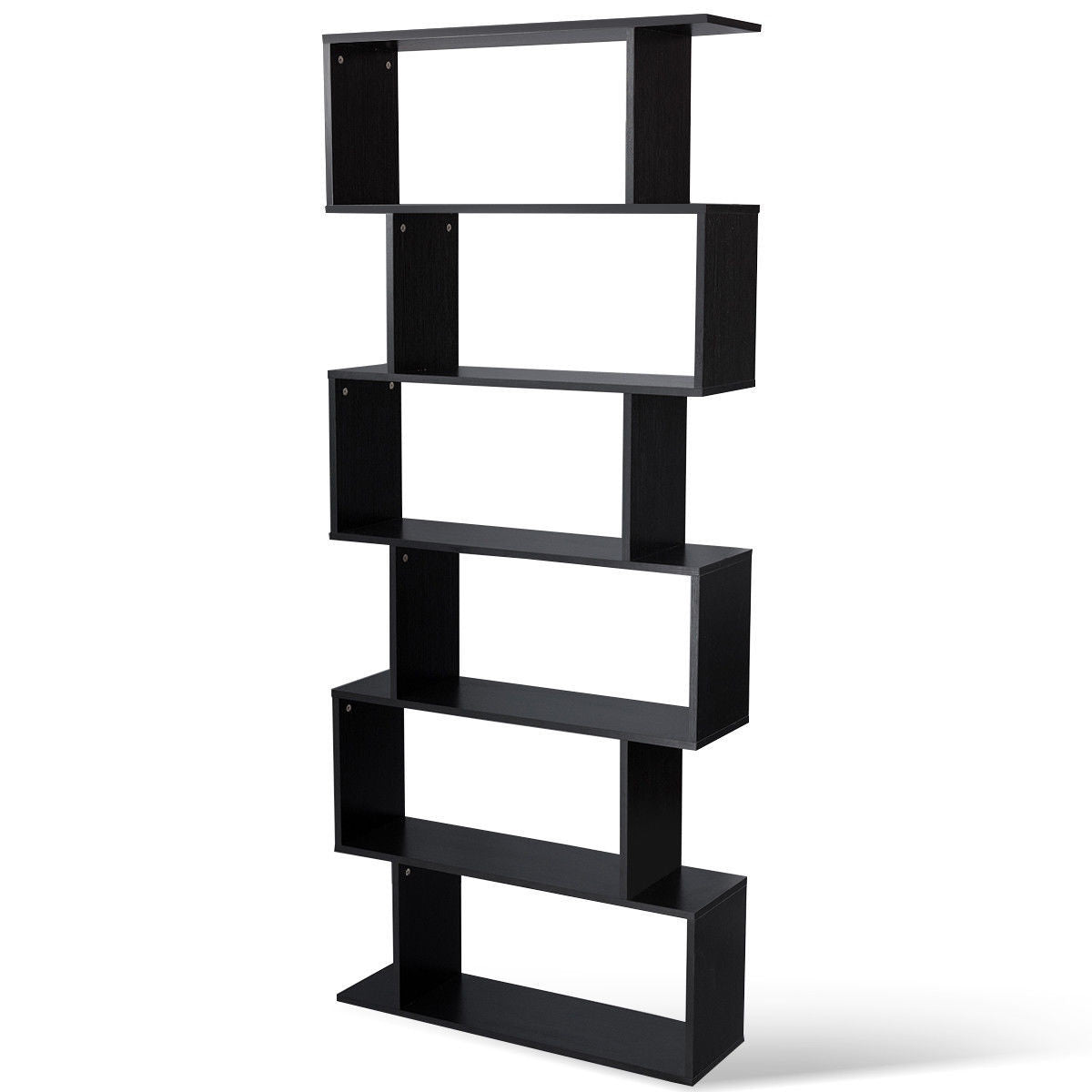 6-Tier S-Shaped Bookcase Z-Shelf Style Storage Bookshelf