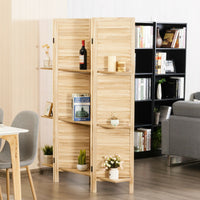 Thumbnail for 4 Panel Freestanding Folding Hinged Room Divider with 3 Display Shelves