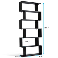 Thumbnail for 6-Tier S-Shaped Bookcase Z-Shelf Style Storage Bookshelf