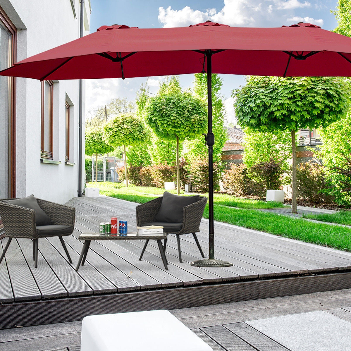 15' Twin Patio Umbrella Double-Sided Outdoor Market Umbrella