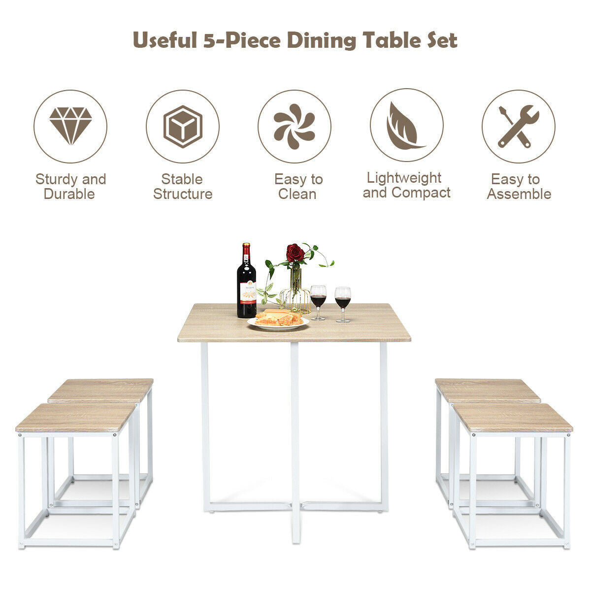 5 Pcs Dining Table And Chairs Set Compact Space Bar