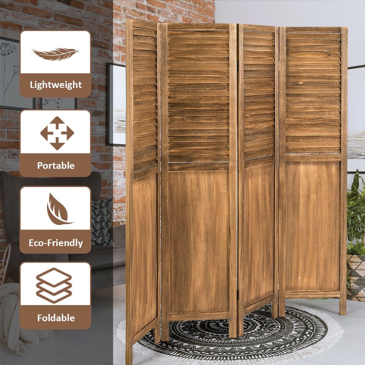 4 Panel Freestanding Folding Privacy Modern Wood Design Room Divider