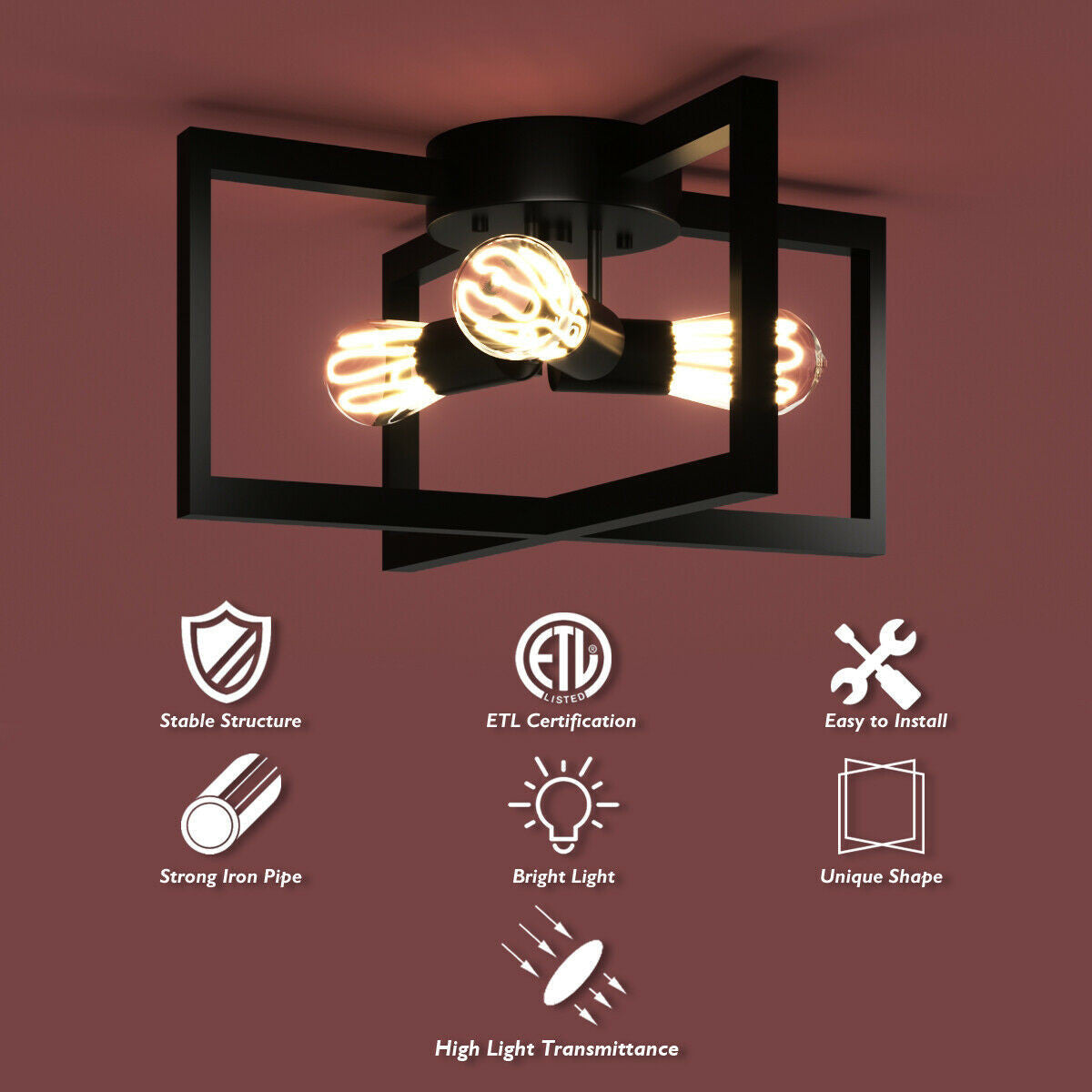 Flush Mount Geometric Metal 3-Lights Ceiling Lamp