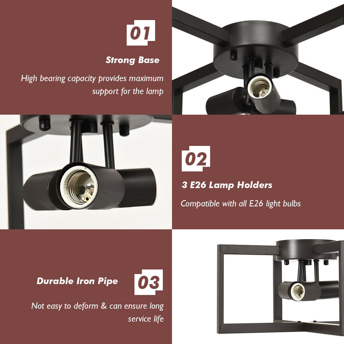 Flush Mount Geometric Metal 3-Lights Ceiling Lamp