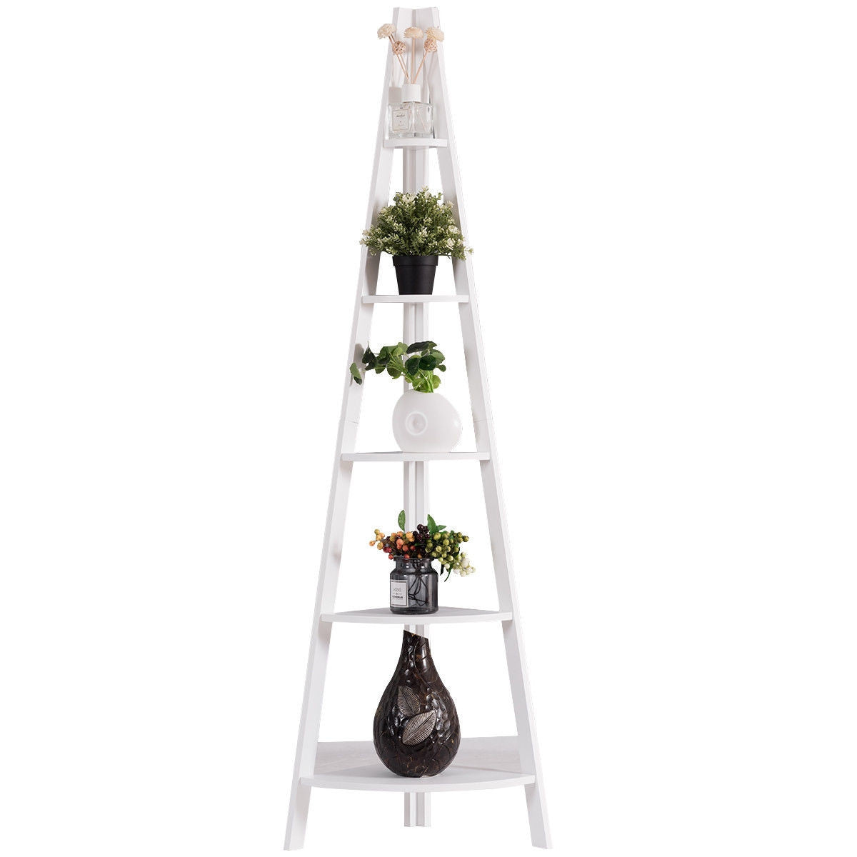 5 Tier Floor Corner Stand Ladder Shelves Bookshelf