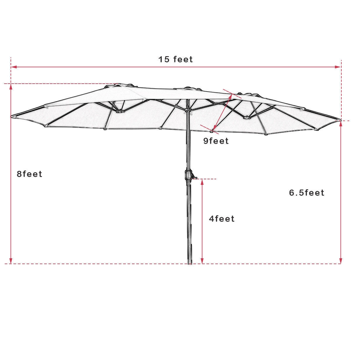 15' Twin Patio Umbrella Double-Sided Outdoor Market Umbrella