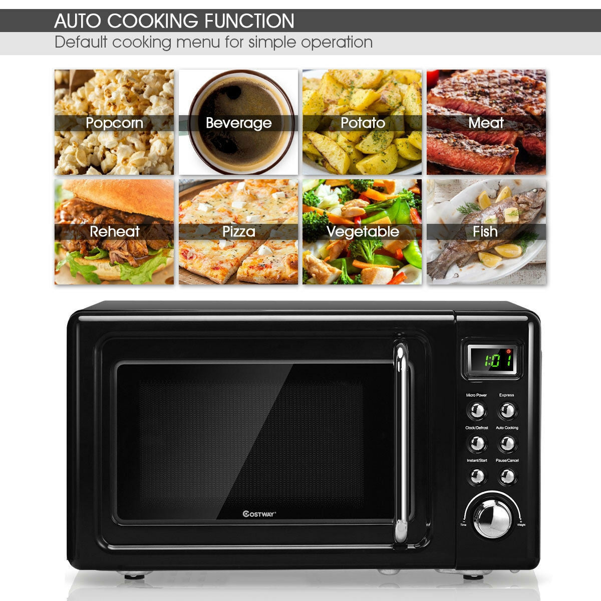 700W Glass Turntable Retro Countertop Microwave Oven