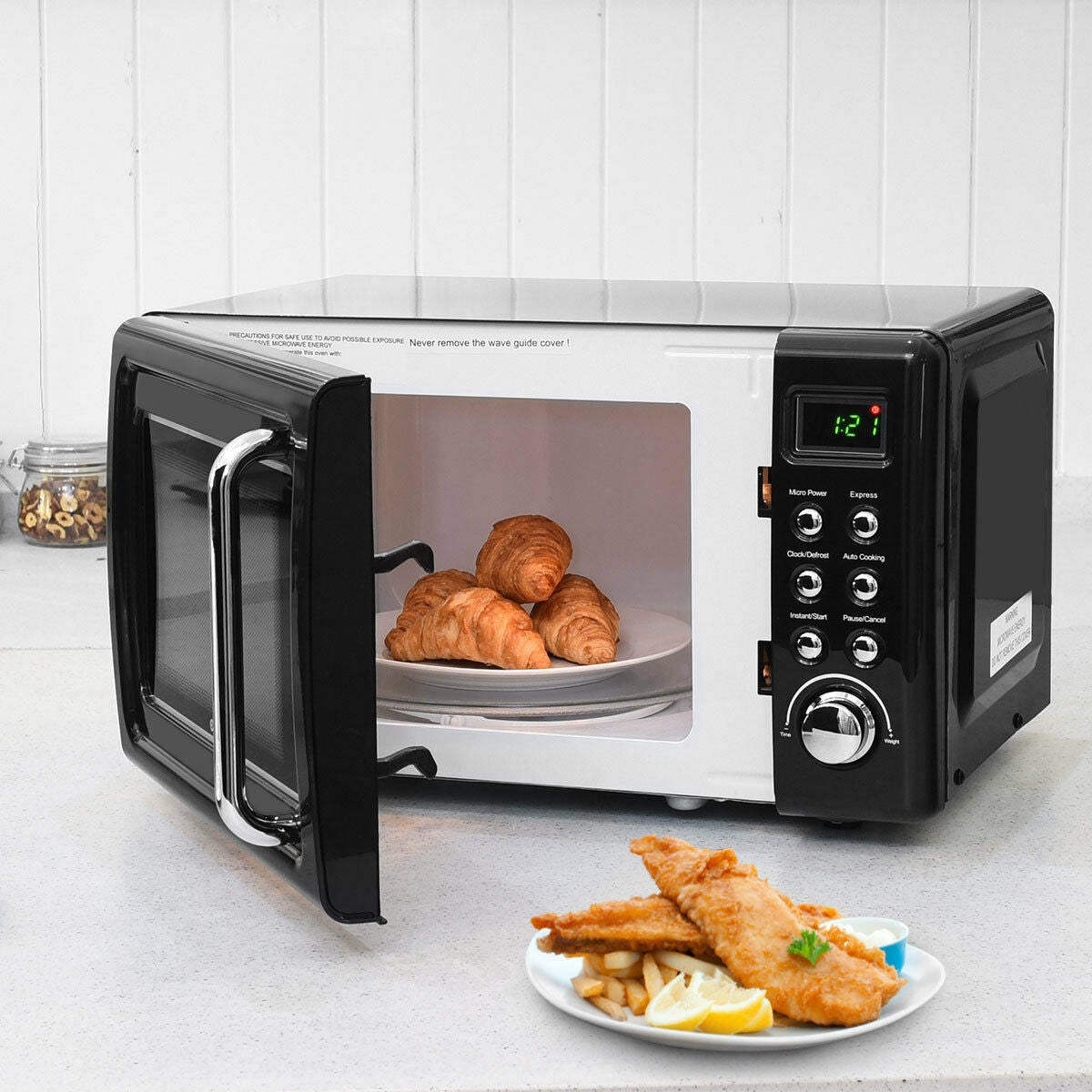 700W Glass Turntable Retro Countertop Microwave Oven