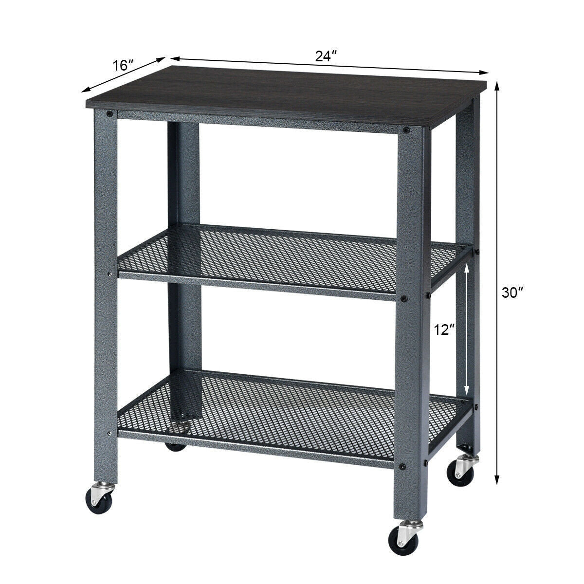 3-Tier Kitchen Utility Industrial Cart with Storage