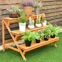 Thumbnail for 3 Tiers Wooden Step Ladder Plant Pot Rack Stand