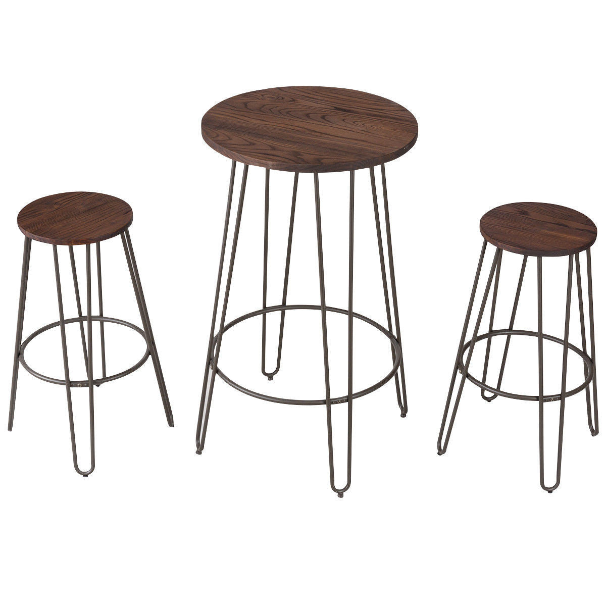 3 Pcs Wood Round Bar Table Bistro Stool Set