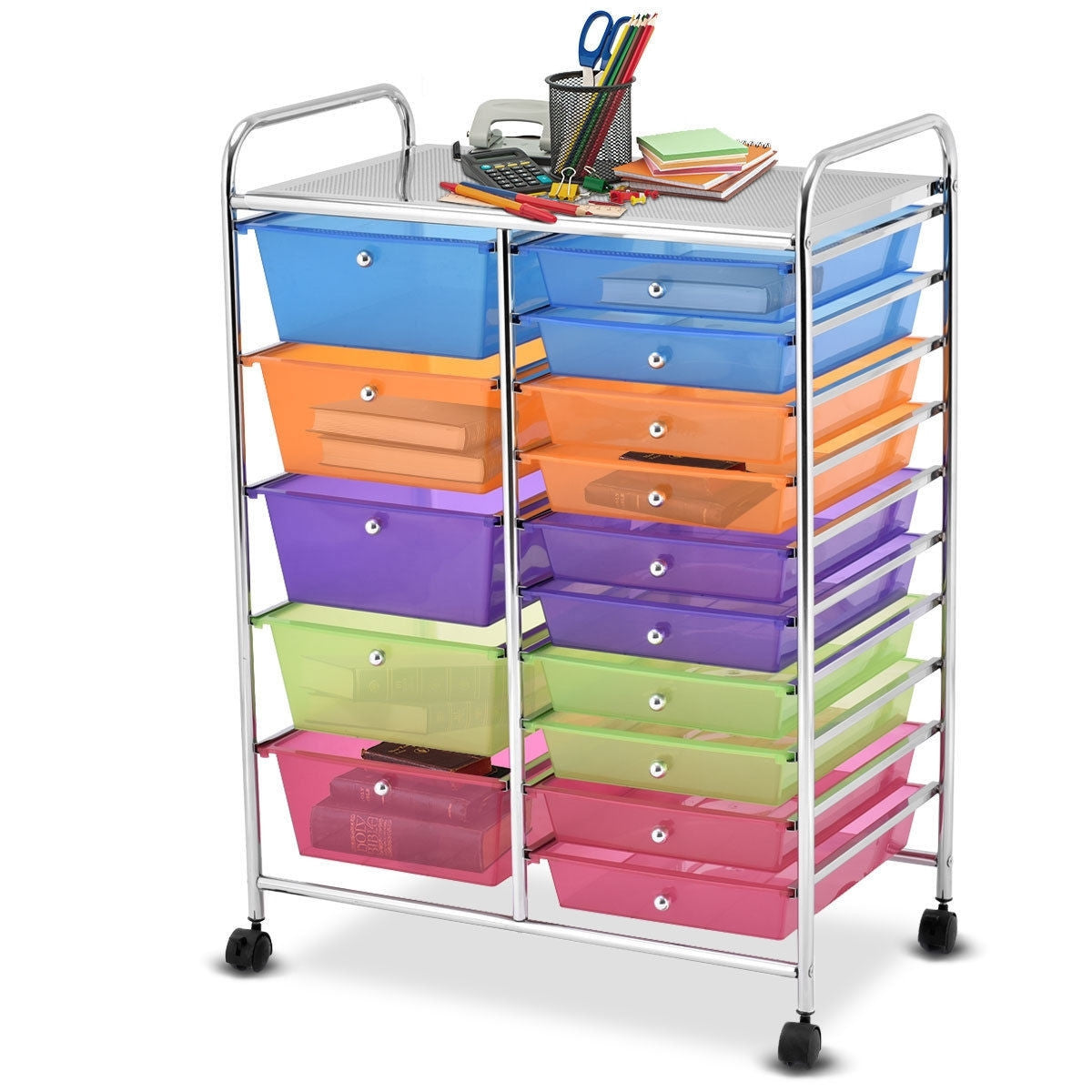 15-Drawer Utility Rolling Organizer Cart Multi-Use Storage