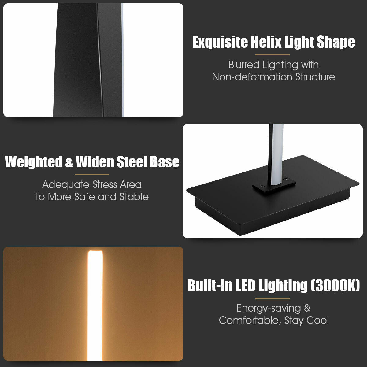 48" Helix LED Floor Lamp Modern Standing Pole Light