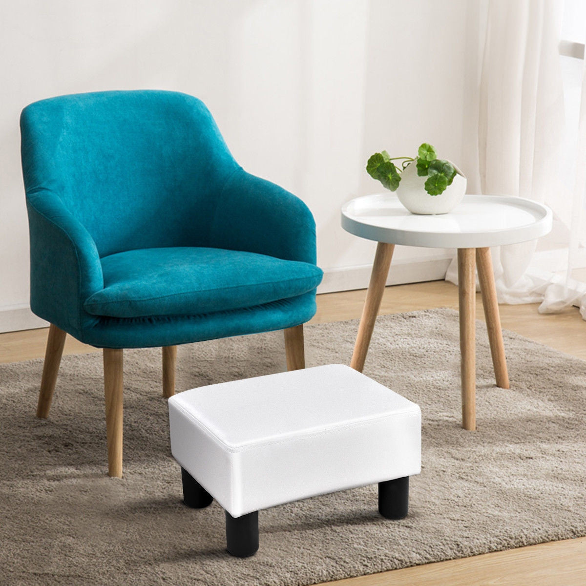 Small PU Leather Rectangular Seat Ottoman Footstool
