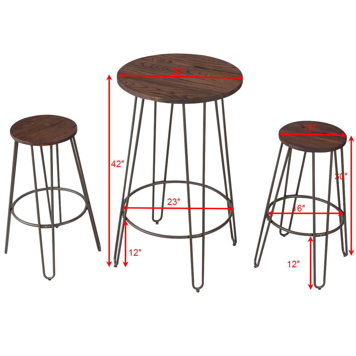 3 Pcs Wood Round Bar Table Bistro Stool Set