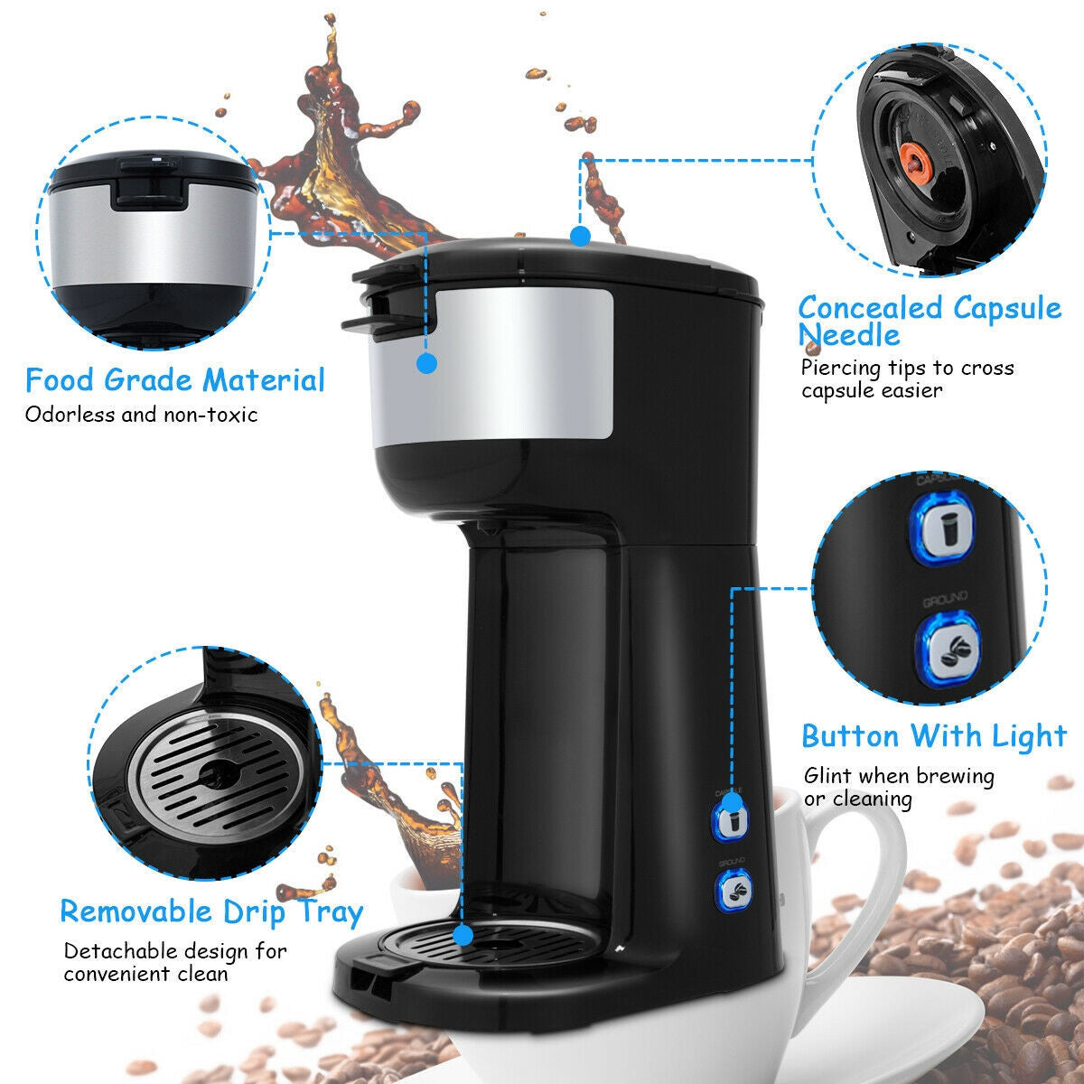 Portable Coffee Maker for Ground Coffee and Coffee Capsule