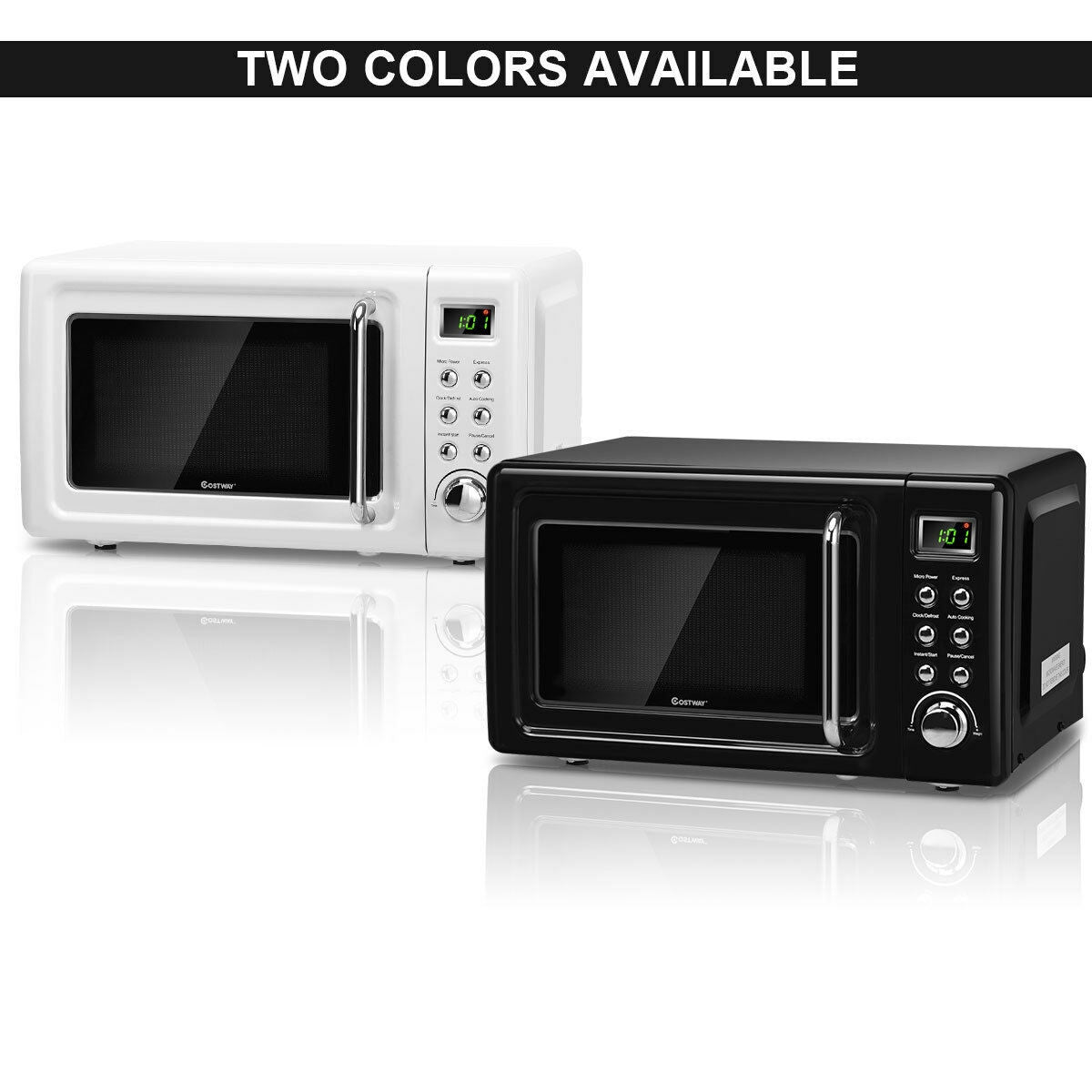 700W Glass Turntable Retro Countertop Microwave Oven