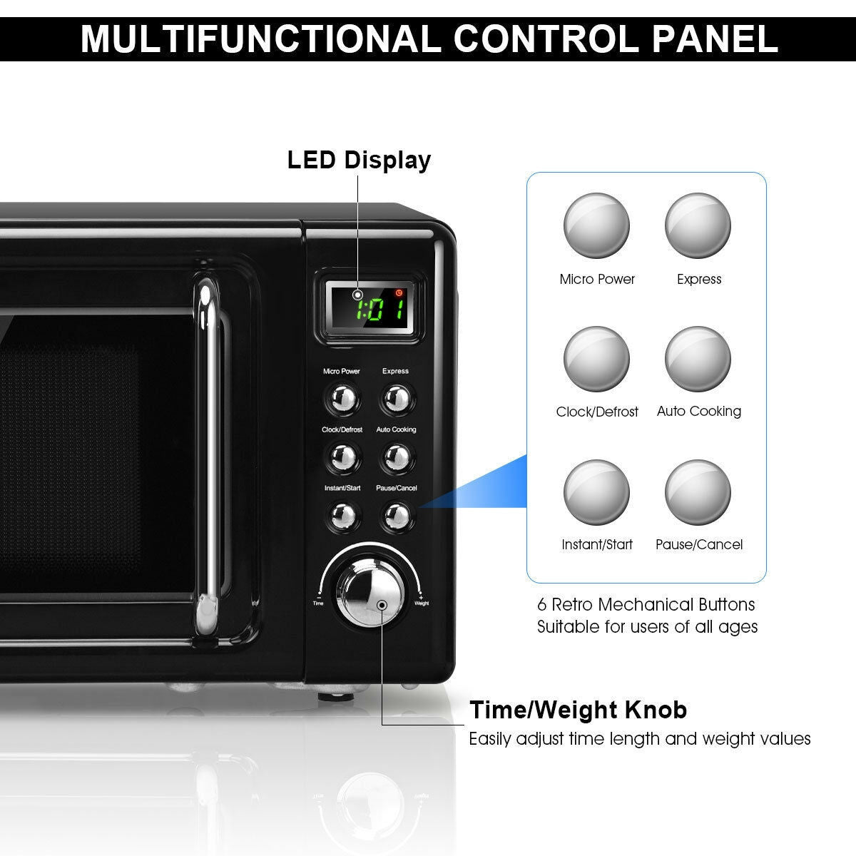 700W Glass Turntable Retro Countertop Microwave Oven