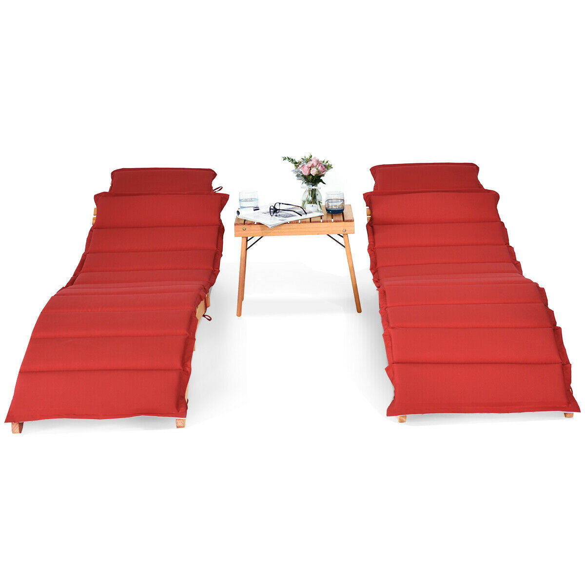 3PCS Wooden Folding Patio Lounge Chair Table Set