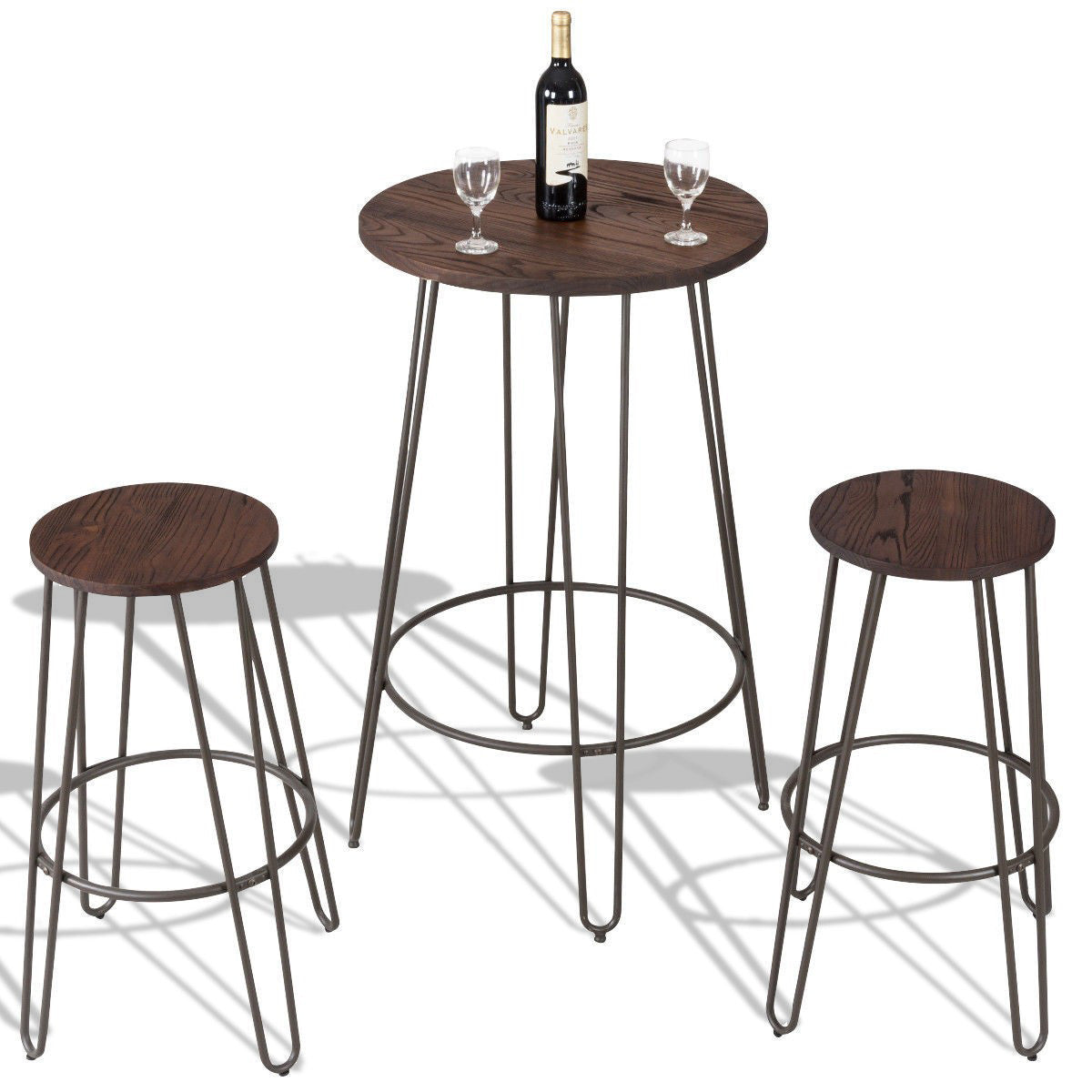 3 Pcs Wood Round Bar Table Bistro Stool Set