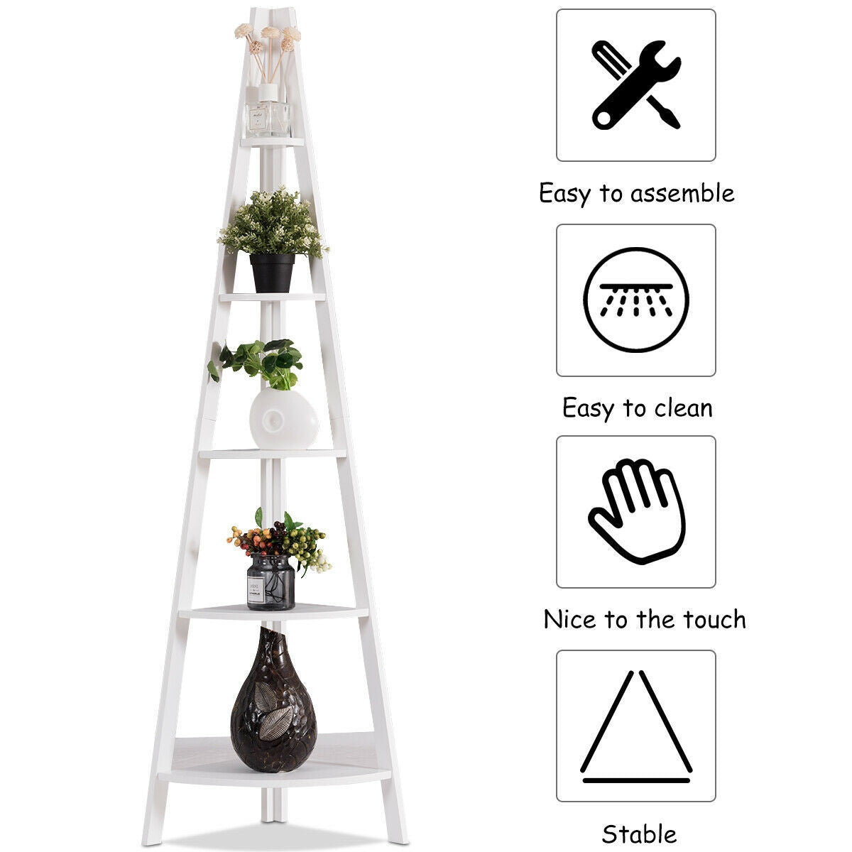 5 Tier Floor Corner Stand Ladder Shelves Bookshelf