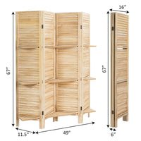 Thumbnail for 4 Panel Freestanding Folding Hinged Room Divider with 3 Display Shelves