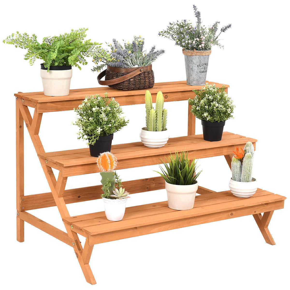 3 Tiers Wooden Step Ladder Plant Pot Rack Stand