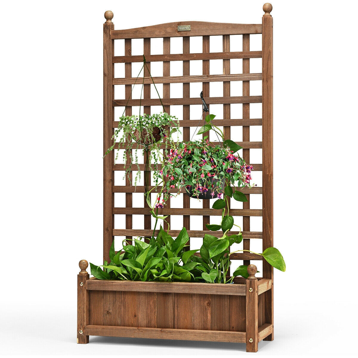 Solid Wood Planter Box with Trellis Weather-resistant Outdoor