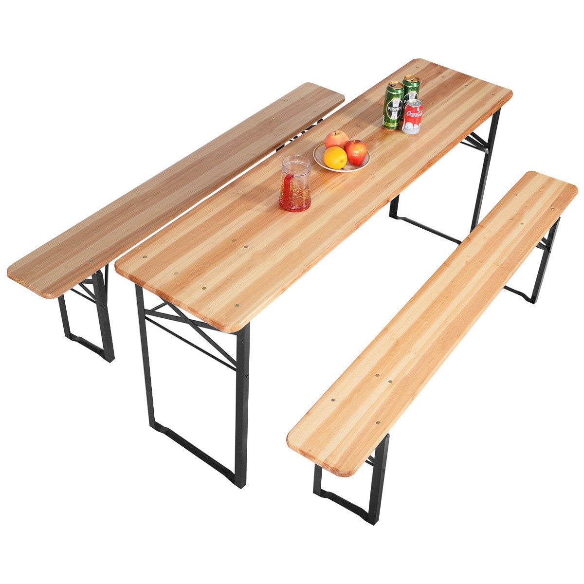 3 Pcs Folding Wooden Picnic Table Bench Set