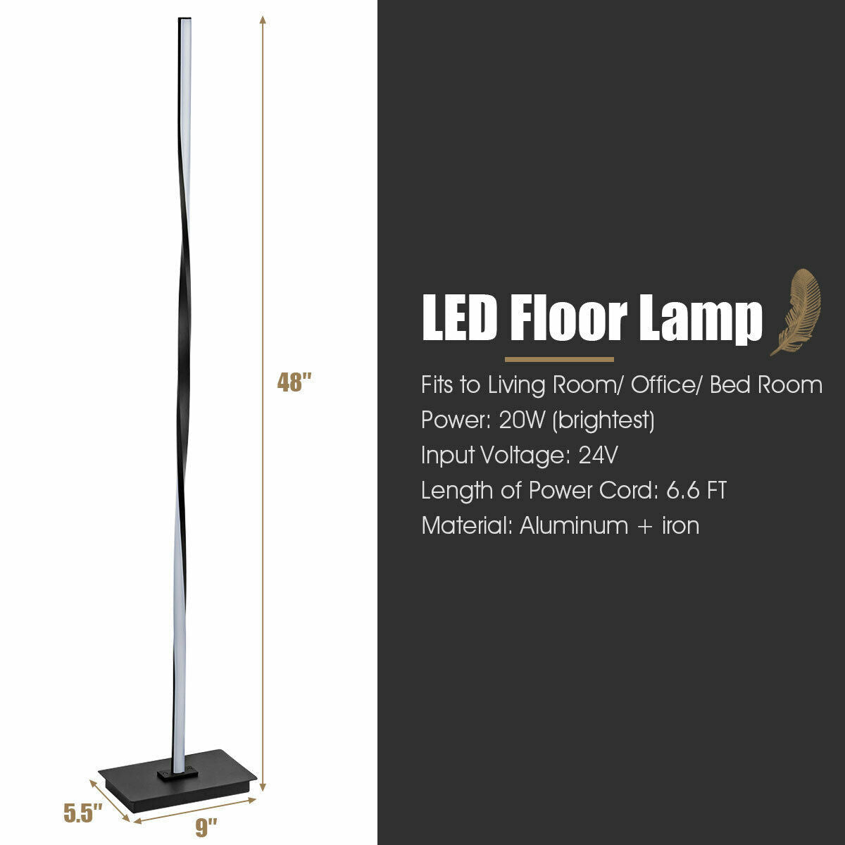 48" Helix LED Floor Lamp Modern Standing Pole Light