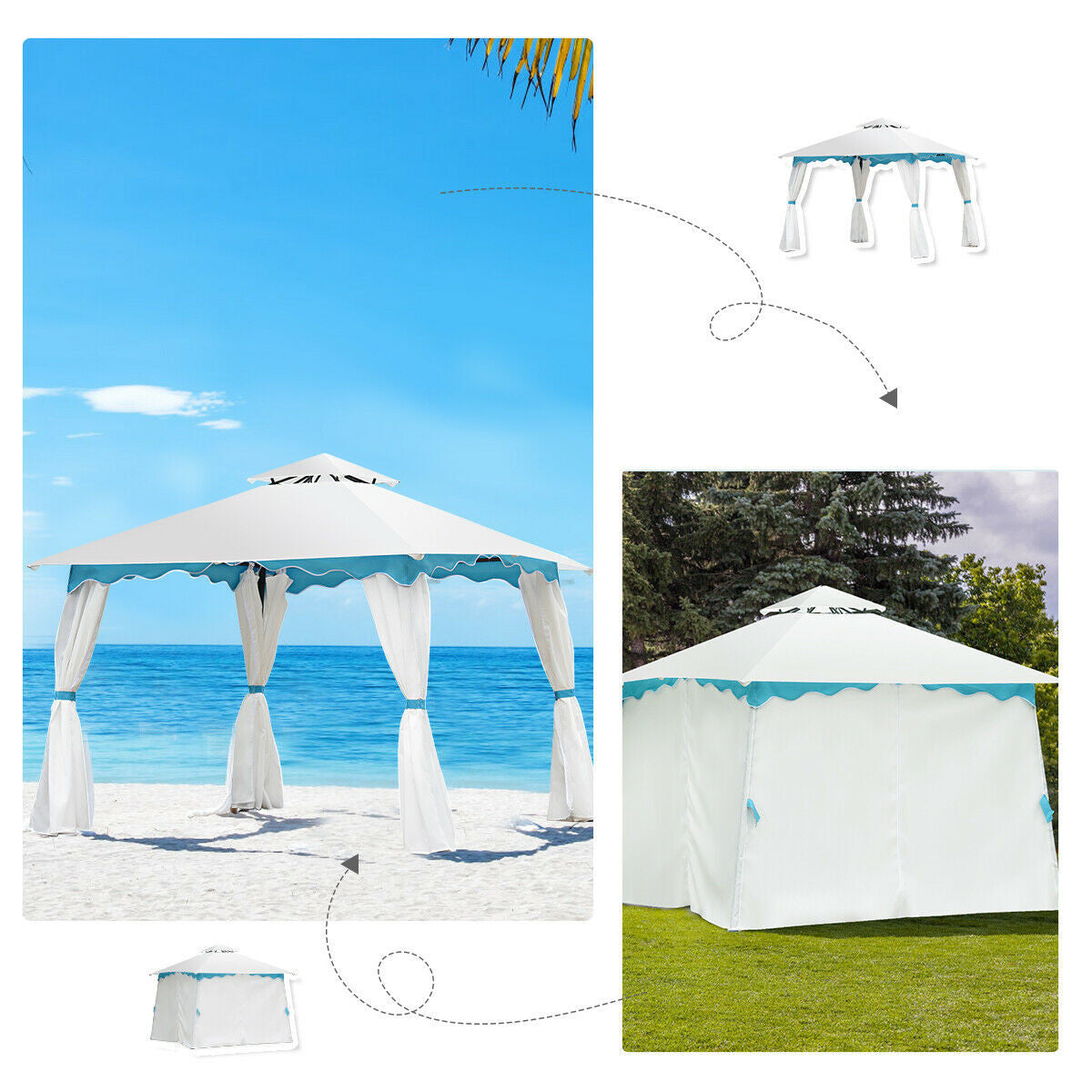 2-Tier 10' x 10' Patio Gazebo Canopy Tent w/ Side Walls