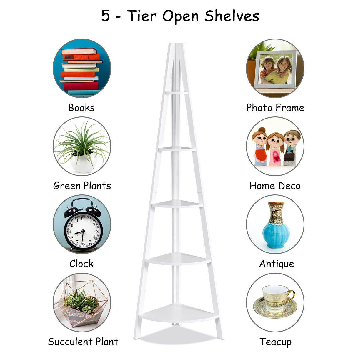 5 Tier Floor Corner Stand Ladder Shelves Bookshelf