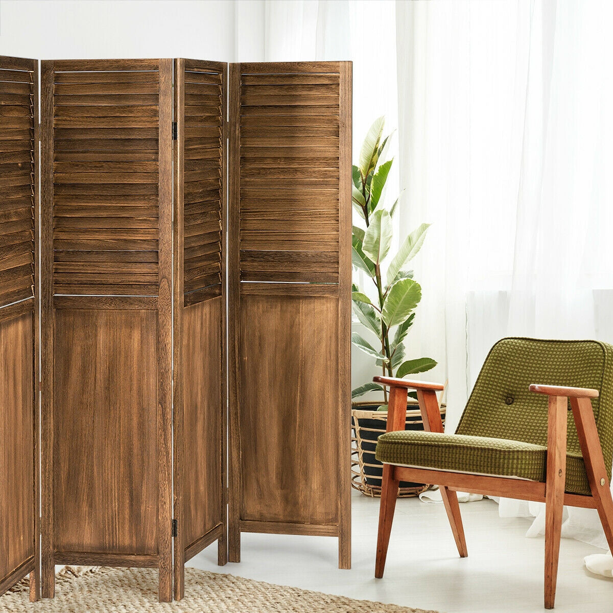 4 Panel Freestanding Folding Privacy Modern Wood Design Room Divider