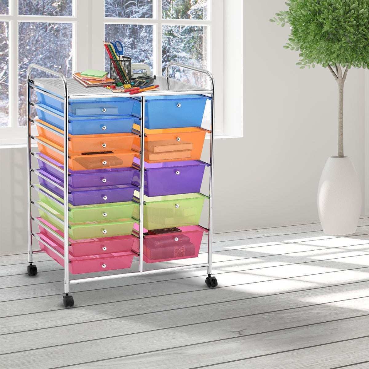 15-Drawer Utility Rolling Organizer Cart Multi-Use Storage