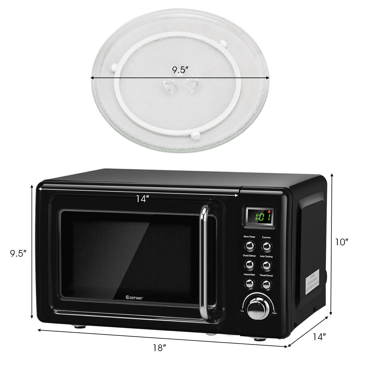 700W Glass Turntable Retro Countertop Microwave Oven