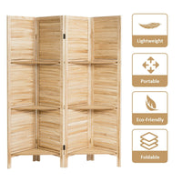 Thumbnail for 4 Panel Freestanding Folding Hinged Room Divider with 3 Display Shelves