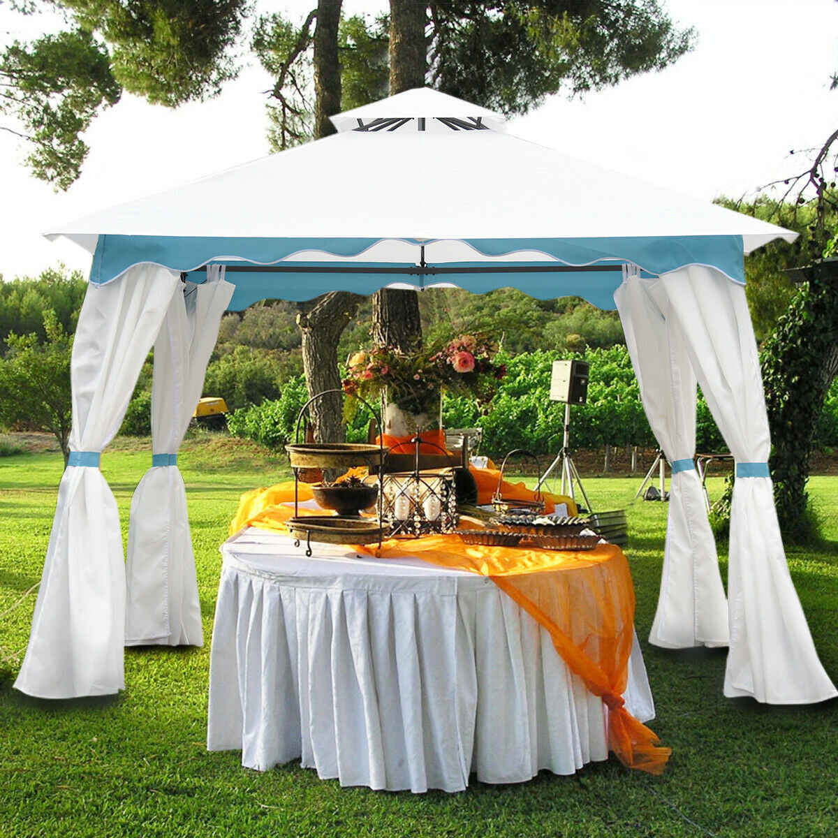 2-Tier 10' x 10' Patio Gazebo Canopy Tent w/ Side Walls