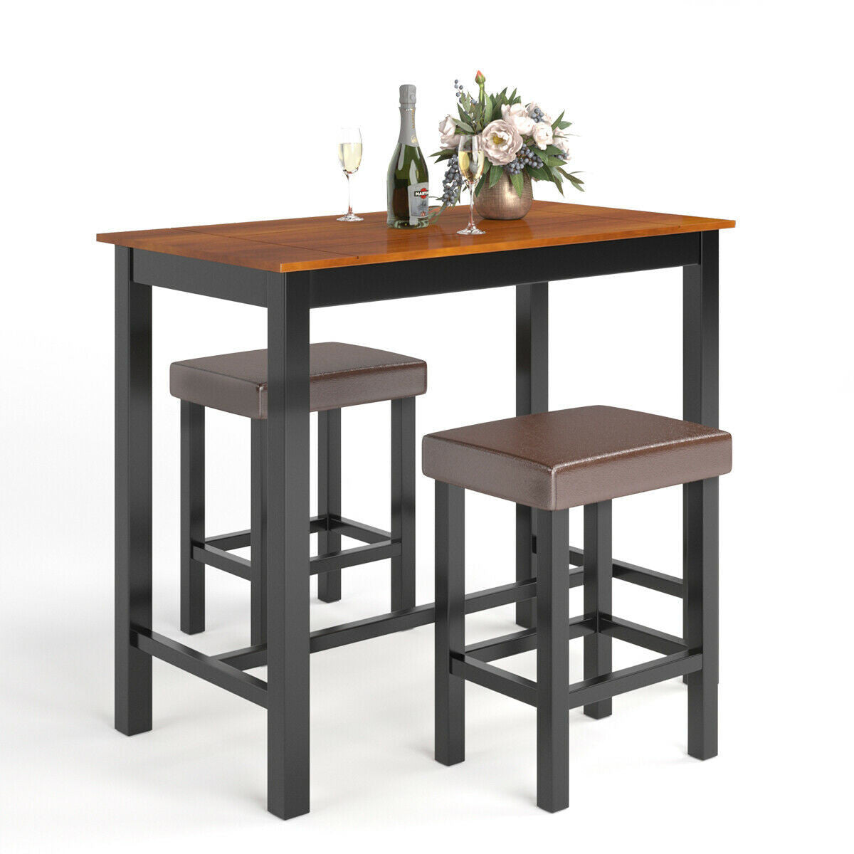 3 Piece Set Pub Dining Table with Stools