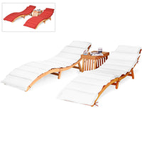 Thumbnail for 3PCS Wooden Folding Patio Lounge Chair Table Set