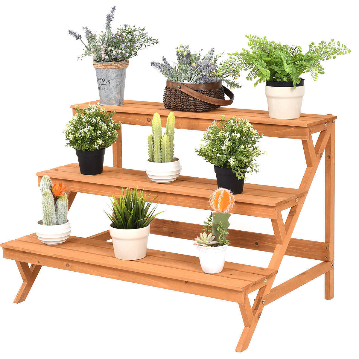 3 Tiers Wooden Step Ladder Plant Pot Rack Stand