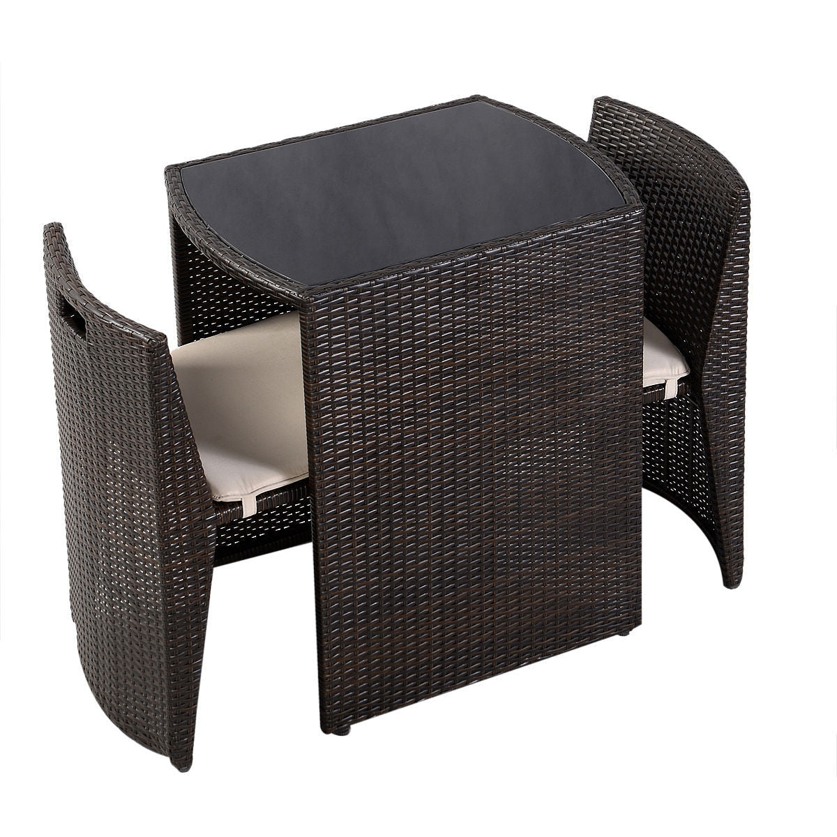 3 Pcs Wicker Patio Cushioned Outdoor Chair and Table Set