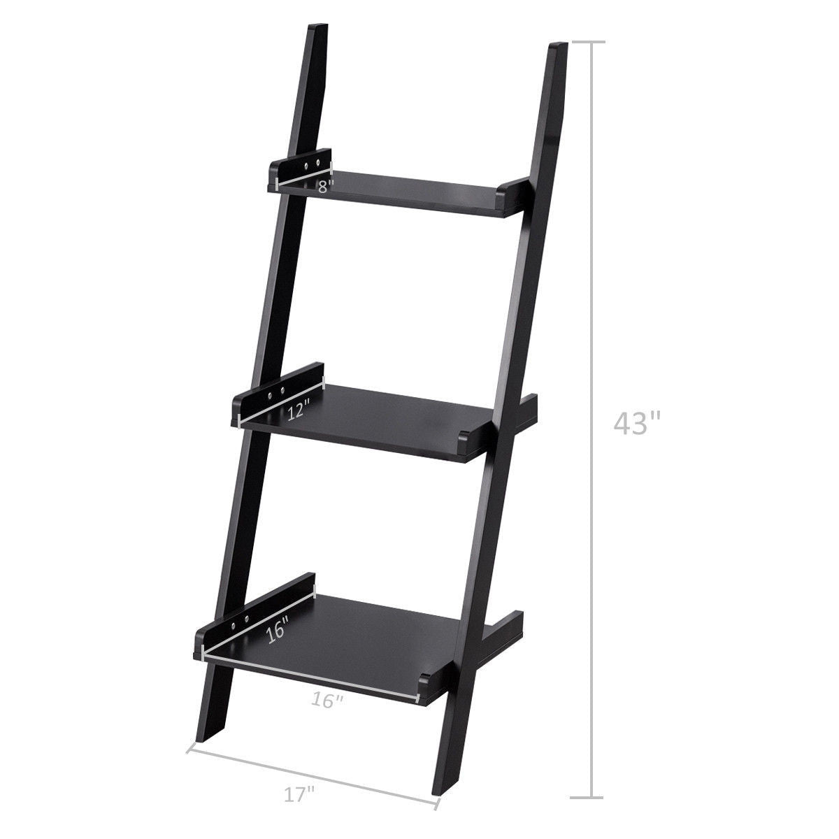 3 Tier Leaning Rack Wall Book Shelf Ladder