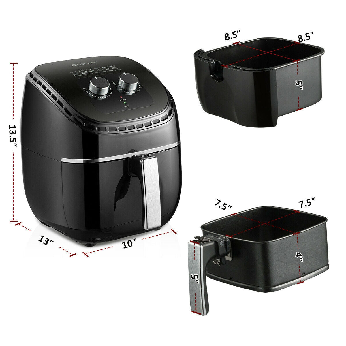 3.5 QT Electric 1300W Hot Air Fryer with Timer& Temperature Control