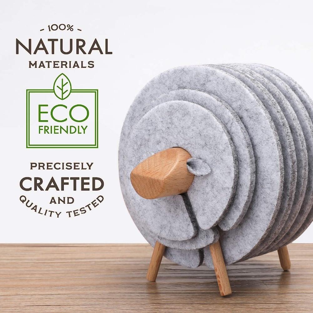 Felt Sheep Coaster Set Pieces PeekWise